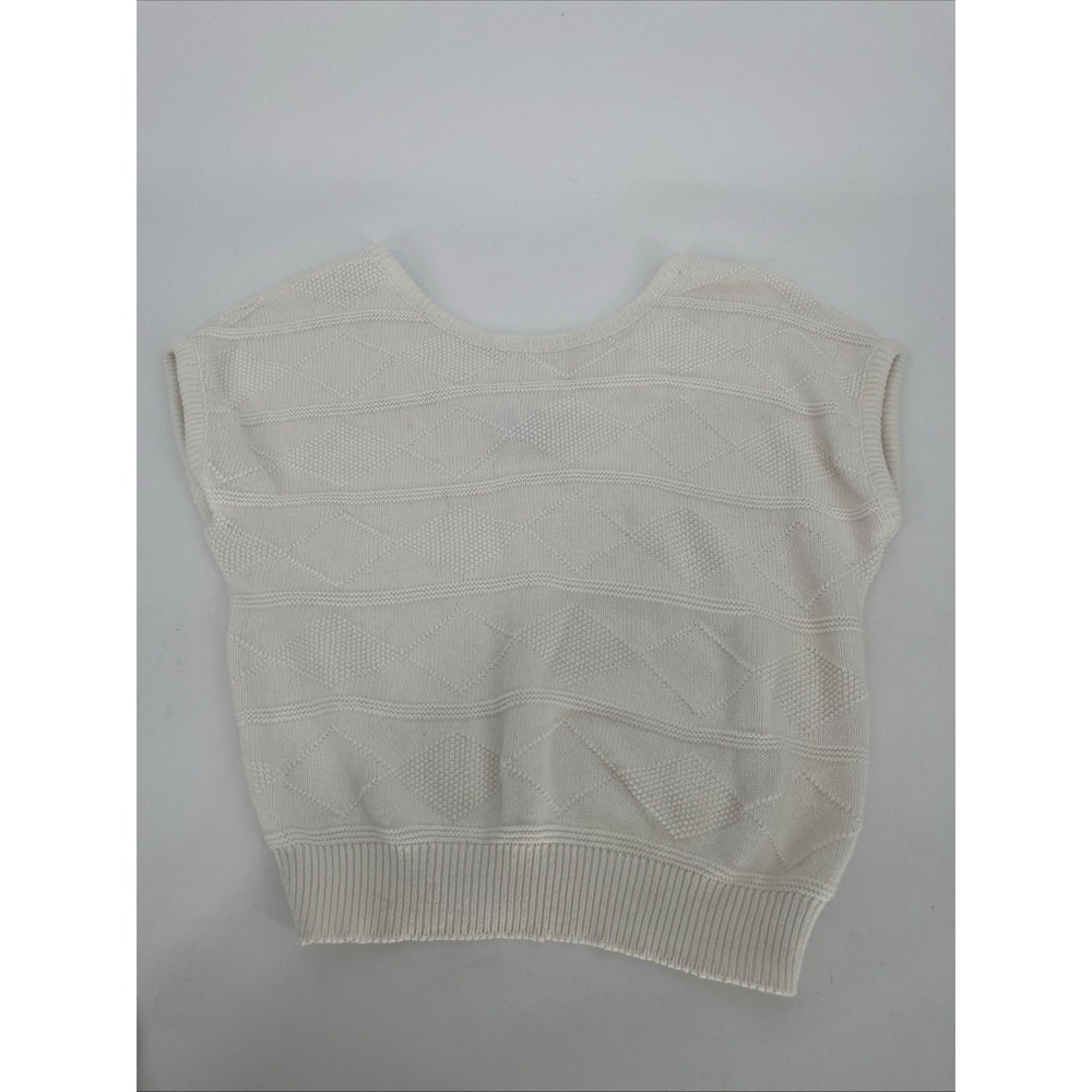 80s‎ Vintage Sweater Womens Large Cream Knit Top Cap Sleeve Cottage Nautical